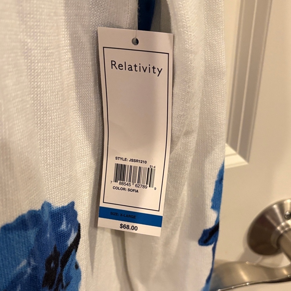 Relativity XL long Cardigan sweater with Blue and Black Flowers - Picture 2 of 6